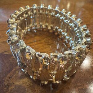 Stretchable Gold Oversized Statement Bracelet with Crystals, 1 inch width